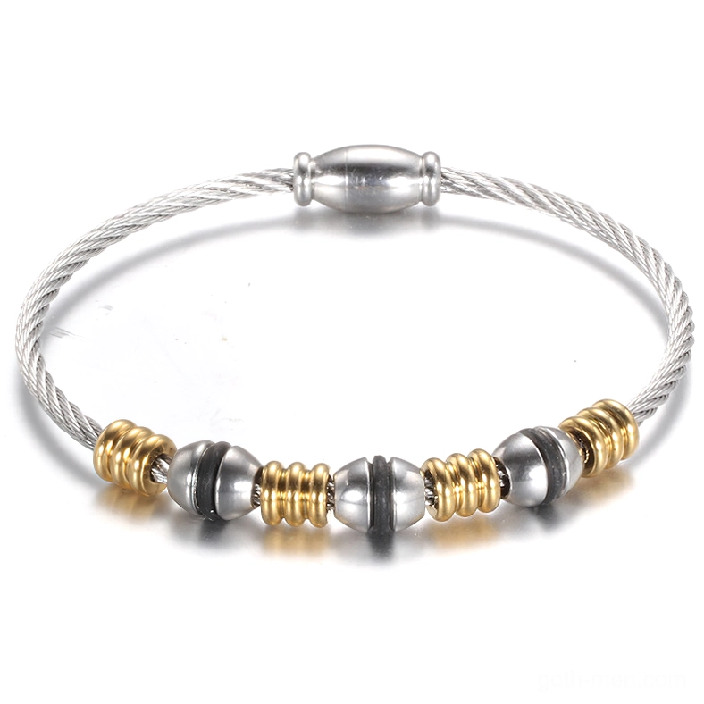 Dark elegance stainless steel magnetic bracelet with twisted rope chain and charm details, alternative fashion jewelry style shot