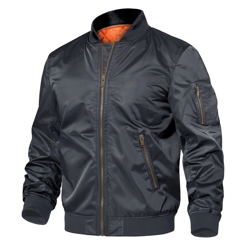 Charcoal gray MA-1 bomber jacket with side zipper pockets and sleeve details - gothic military outerwear