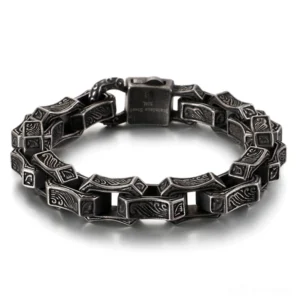 Dark gray gothic engraved stainless steel chain bracelet front view