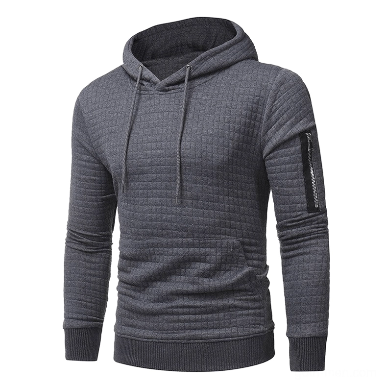 Dark heather gray quilted hoodie men gothic streetwear kangaroo pocket