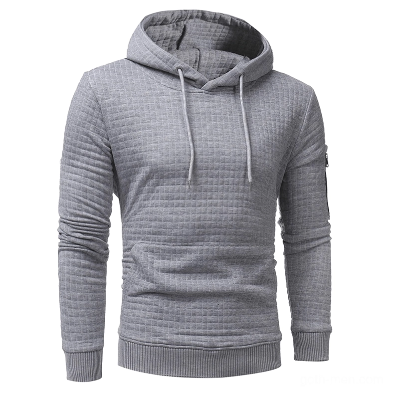 Dark heather gray quilted hoodie men gothic fashion side view
