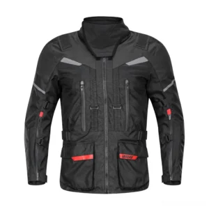 Dark rider protective jacket with tactical cargo pockets and adjustable arm straps industrial design