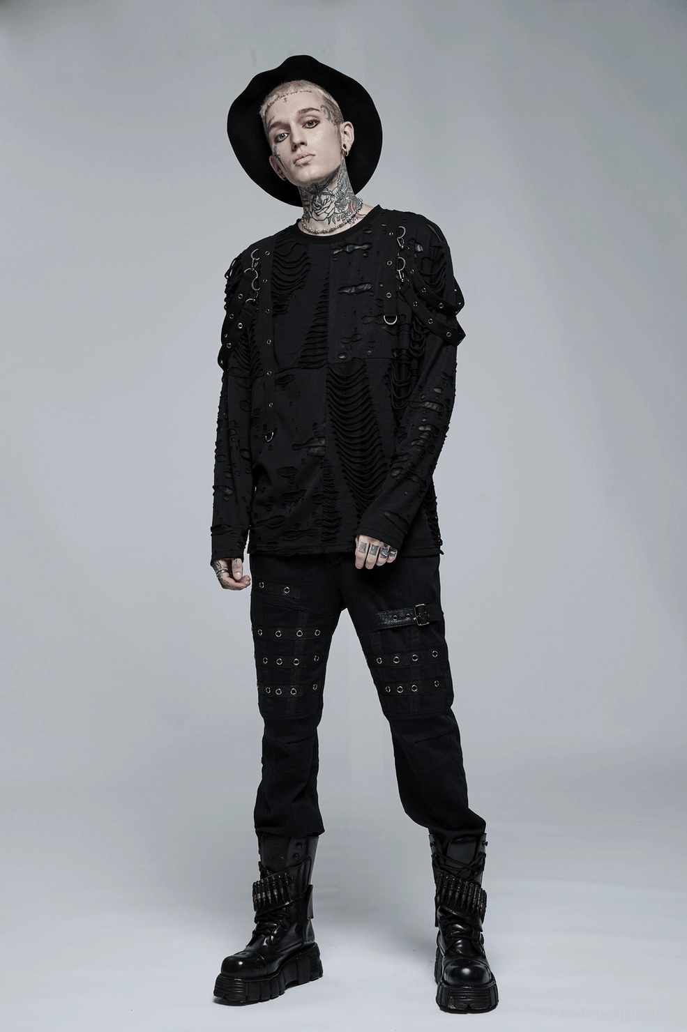 Black destructed knit sweatshirt care and maintenance guide - viscose polyester blend long sleeve top