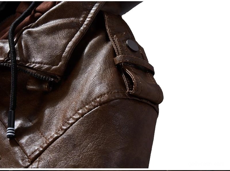 Detachable knit hood feature on gothic faux leather hooded biker jacket