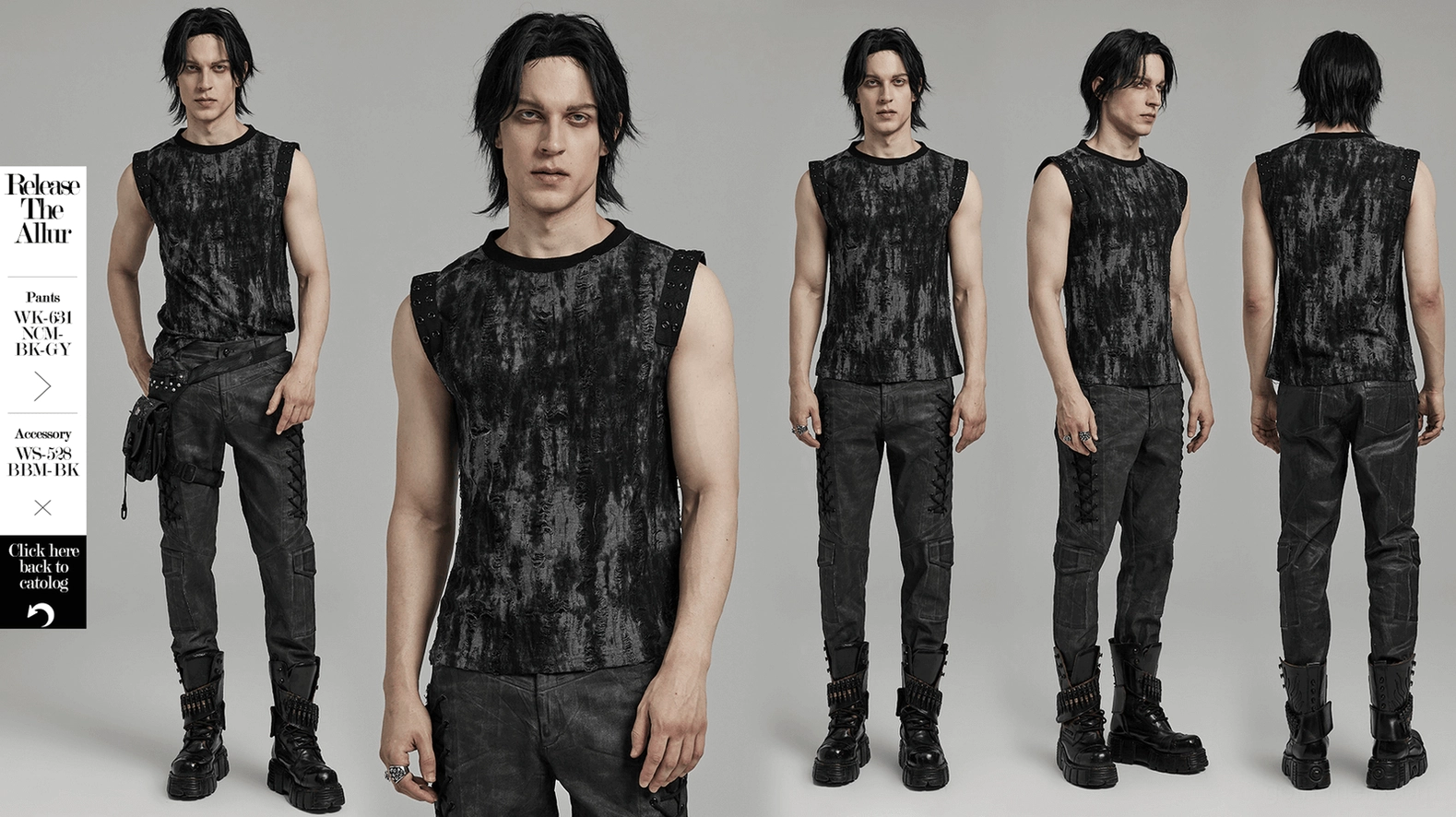 Distressed eyelet shoulder gothic tank top for men - product main image sleeveless