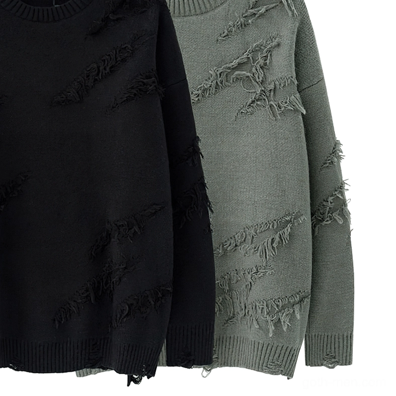 Black and sage green distressed gothic jumpers side by side comparison