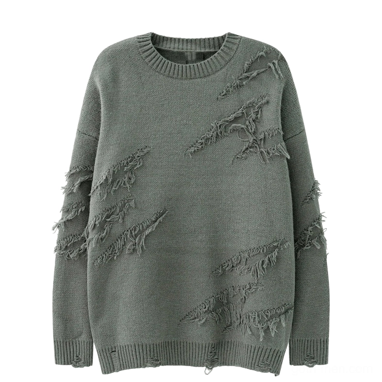 Sage green distressed oversized gothic knit jumper front flat lay with ripped slash details