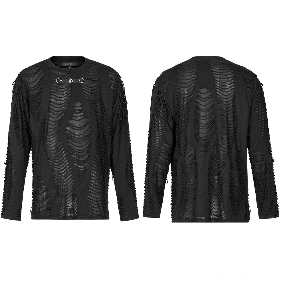 Black gothic long sleeve sweatshirt front and back flat lay showing full distressed skeletal design