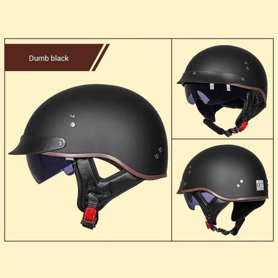 Matte black half-face motorcycle helmet DOT certified multiple viewing angles - complete product display showing gothic aesthetic and safety standards