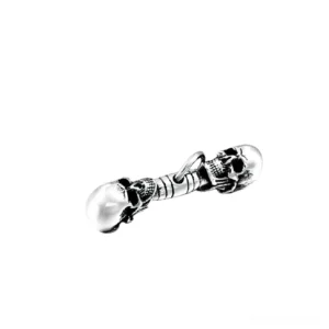 Double skull gothic pendant necklace side view stainless steel unisex alternative jewelry