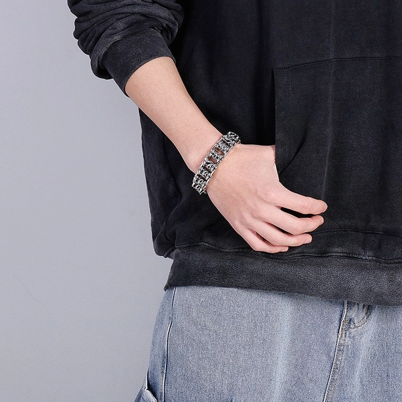 Men's dragon bracelet worn on wrist casual street style daily wear demonstration