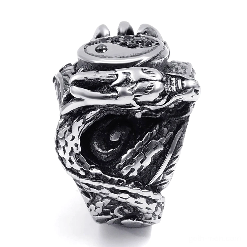 Dragon claw gothic ring right side top-down angle featuring coiled dragon detail and gemstone accents