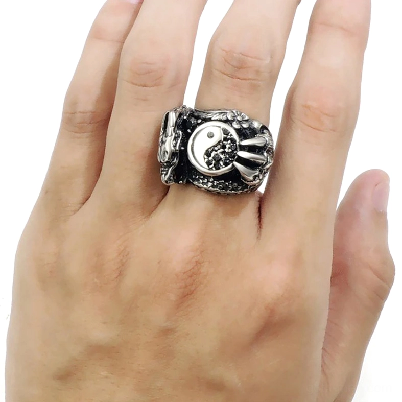 Dragon claw gothic biker ring on male hand front wearing view displaying full profile and presence