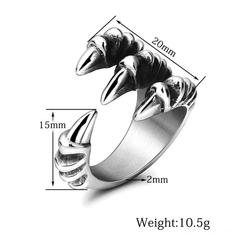 Dragon claw ring front view with size specifications and weight marking on white background