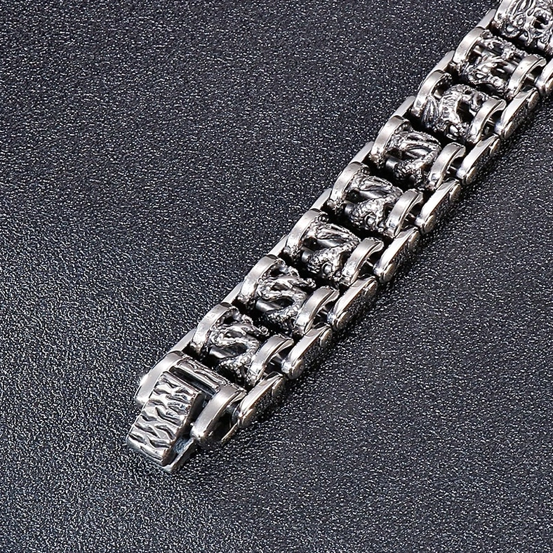 Dragon totem bracelet chain section engraved details sturdy construction side view