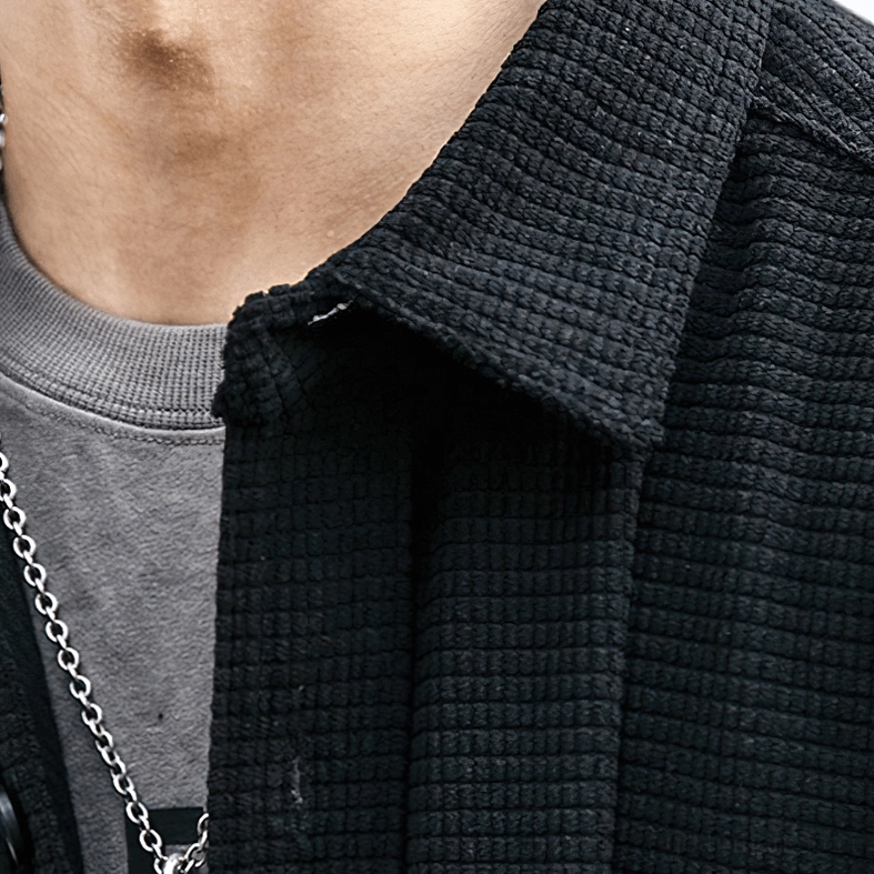 Dusty blue waffle texture gothic shirt button front closure - single-breasted goth alternative details