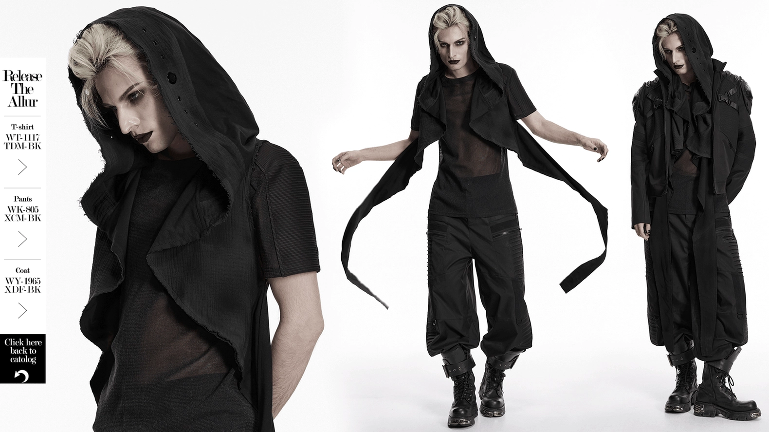 Dystopian hooded cape vest adjustable back harness buckle fastening system