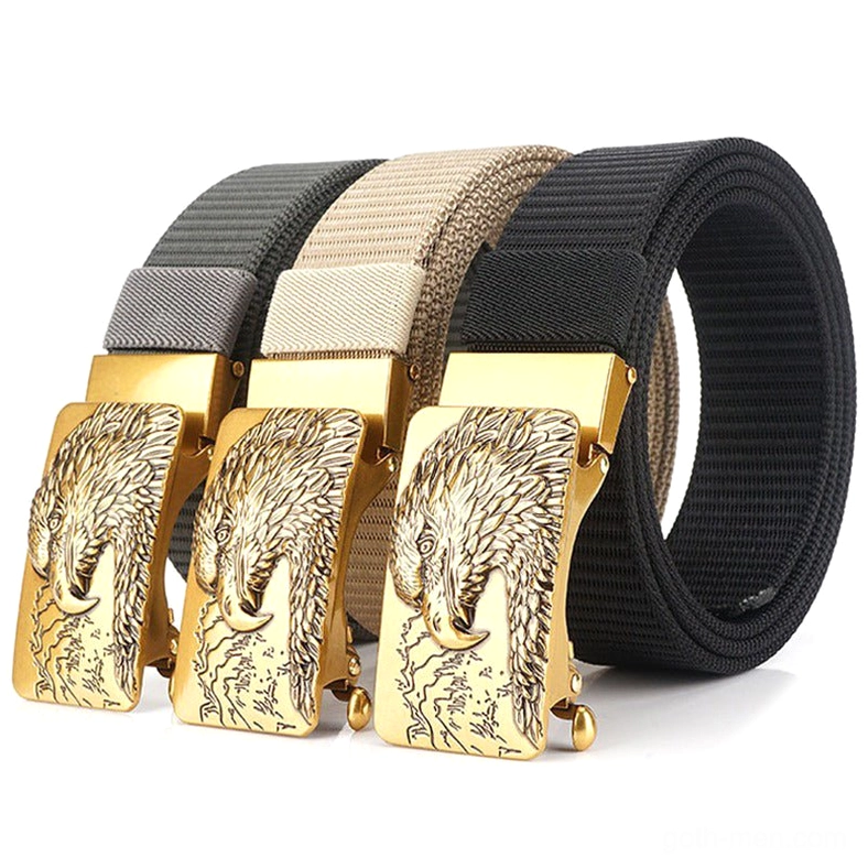 Gothic eagle tactical canvas belt buckle close-up detail showing precision metalwork and craftsmanship of cast metal hardware