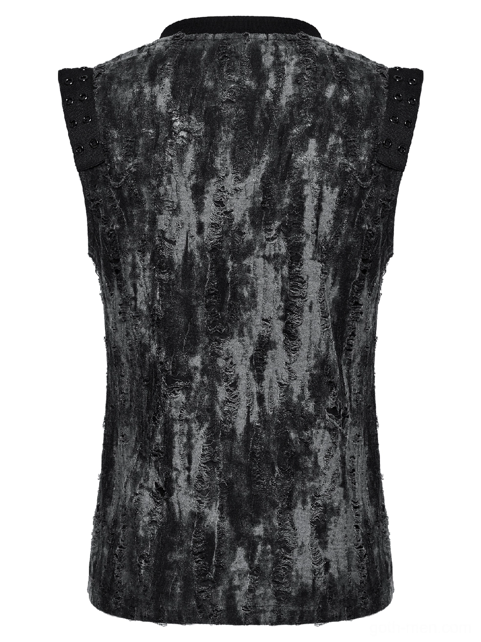 Gothic distressed tank top - rear partial view detail of studded shoulder hardware