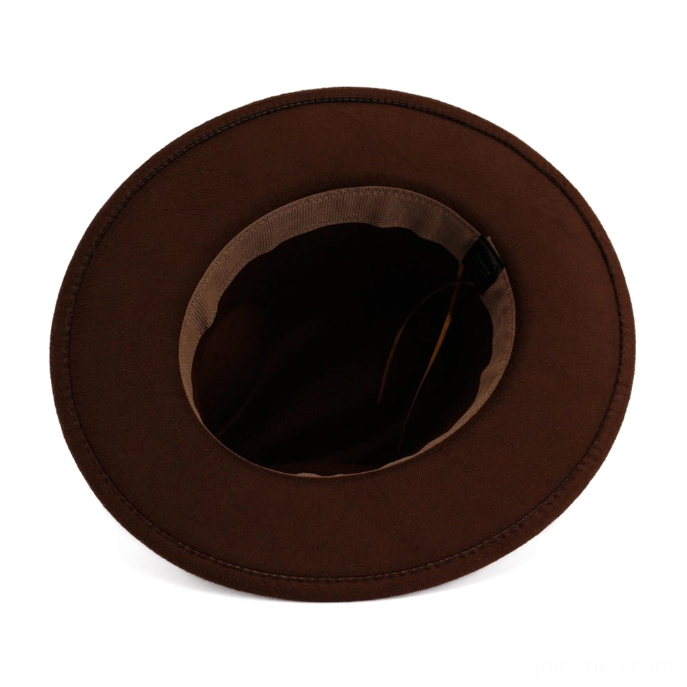 Vintage trilby fedora hat crown and band detail featuring antique western belt buckles