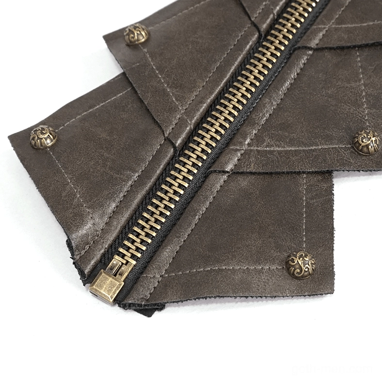 Close-up of brown leather fingerless glove showing embossed rivet details and precision craftsmanship