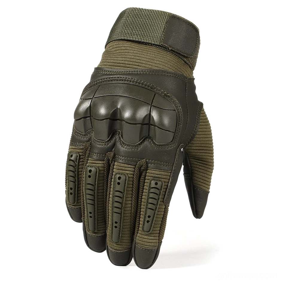 Full-finger tactical combat gloves display showing grip surface, articulated fingers, and tactical design features