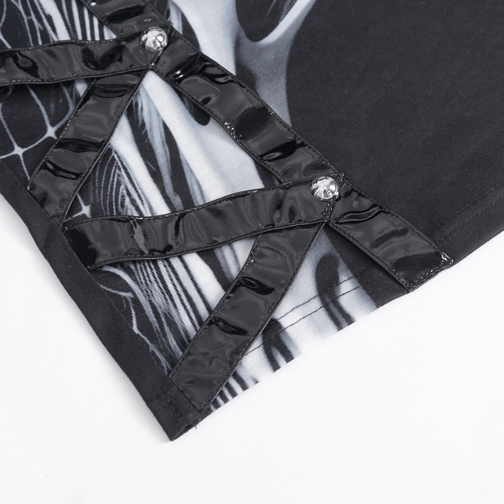 Full skeleton graphic pattern display on gothic punk sleeveless tank for men