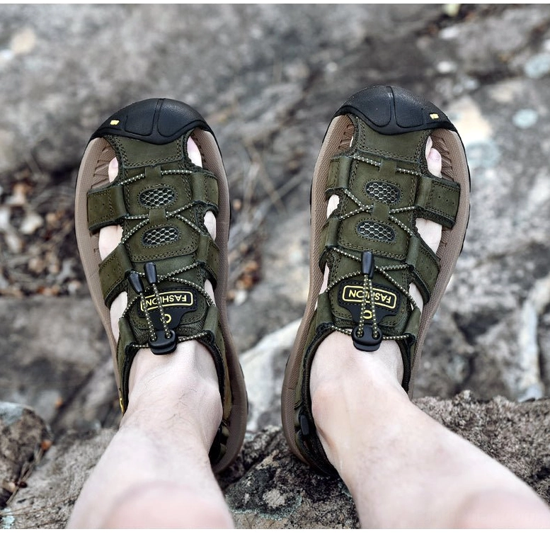 Genuine leather gothic sandals for men featuring casual leisure style and durable construction