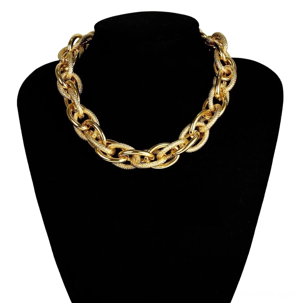 All-gold textured twisted curb chain necklace chunky links displayed on mannequin