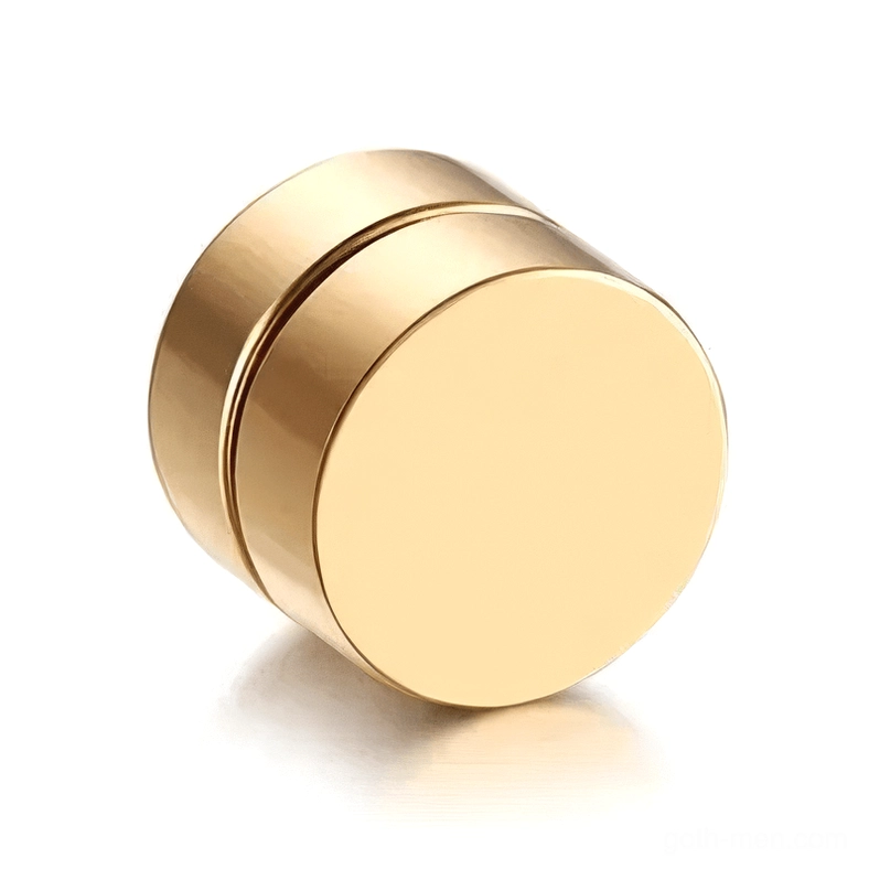 Gold polished magnetic stud earring three-quarter side view gothic luxury style