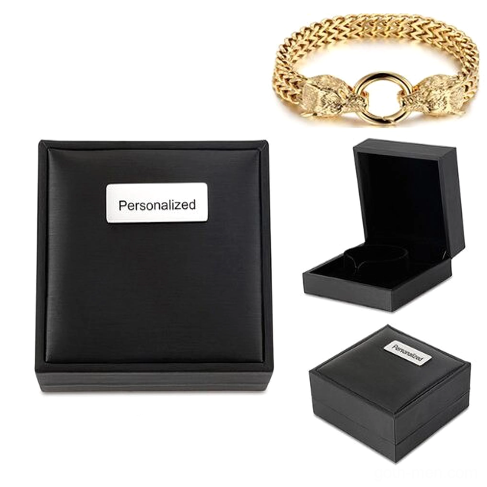 Gold tone wolf head stainless steel gothic bracelet with luxury gift presentation box