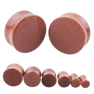 Golden sand stone ear plugs and gauges in multiple sizes - gothic flesh tunnel expanders in warm brown polished finish showing flat front and side display