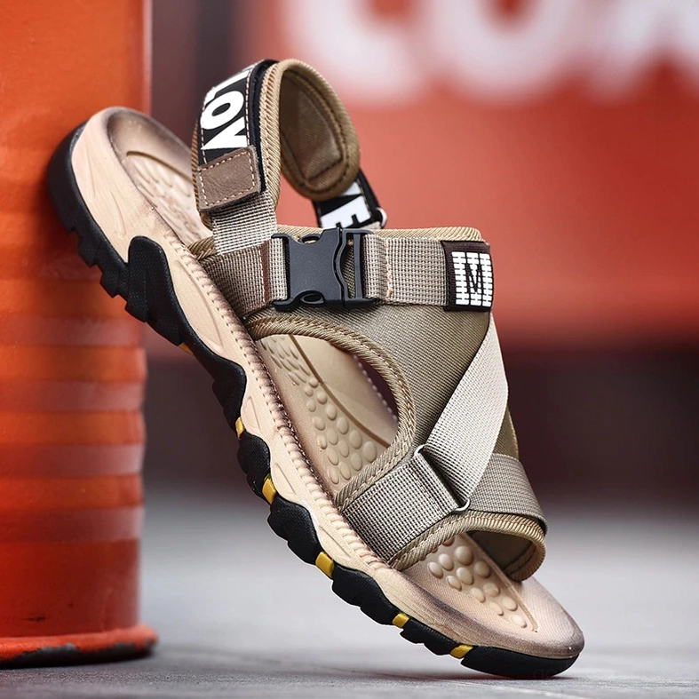 Dark alternative sandals showcasing EVA insole texture and overall footbed design