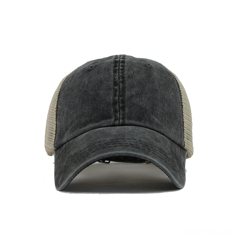 Black washed cotton gothic cap front view with adjustable strap, minimalist goth essential