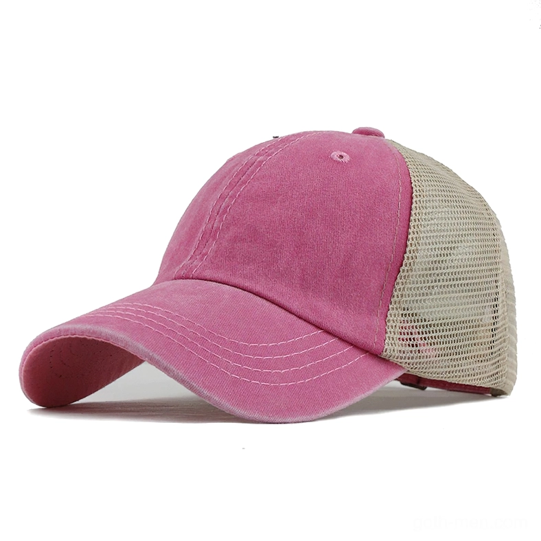 Pink washed vintage gothic baseball cap, pastel goth aesthetic with beige mesh back