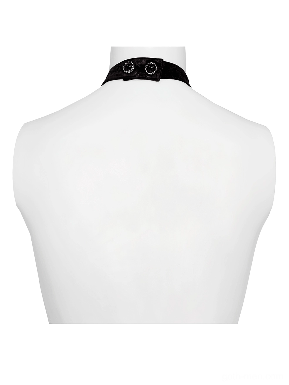 Back view of Gothic cameo cross lace cravat showing adjustable metal fastener neck strap