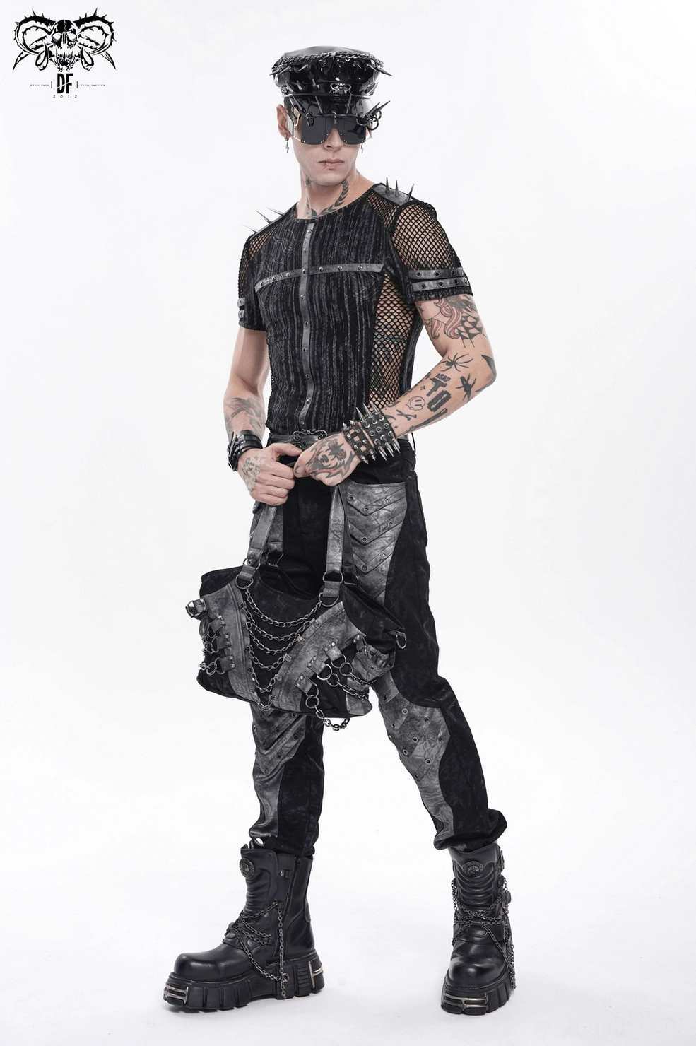 Goth cyber mesh t-shirt material texture and mesh panel construction close-up