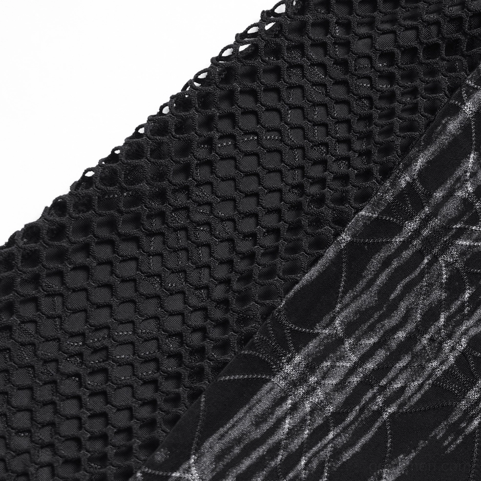 Goth cyberpunk mesh t-shirt side profile showing mesh sleeve and hardware details
