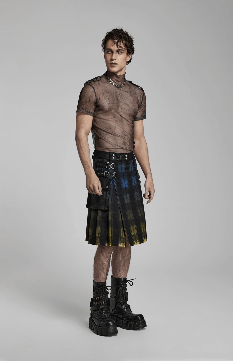 Gothic punk tartan kilt ensemble styling multiple angle showcase