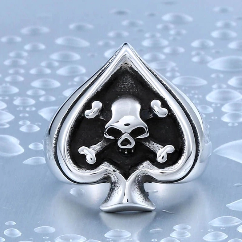 Goth rock style spade skull cross ring stainless steel unisex fashion jewelry alternative aesthetic