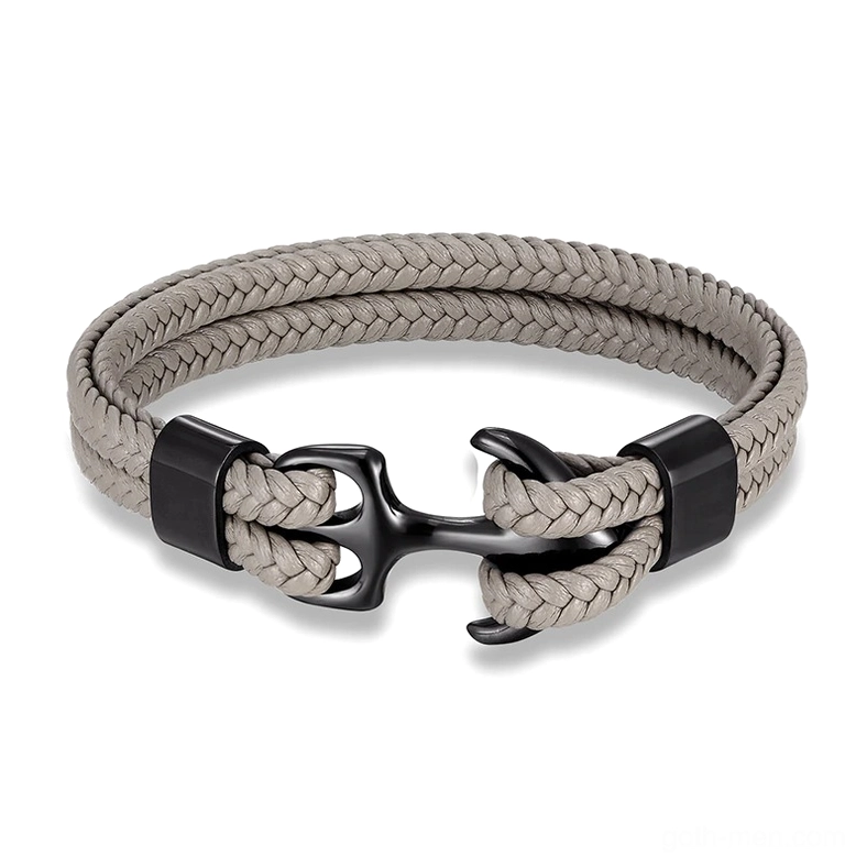 Genuine leather rope anchor bracelet in multiple color options showing black, blue, and brown cord variations
