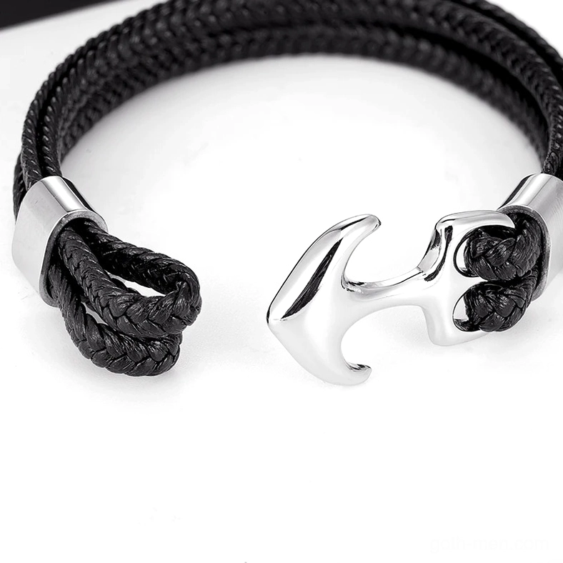 Size comparison chart for gothic anchor rope bracelets in 19cm, 21cm, and 23cm measurements