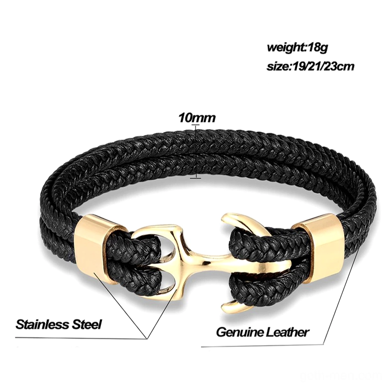 Unisex gothic anchor rope bracelet styled with alternative fashion and dark aesthetic accessories