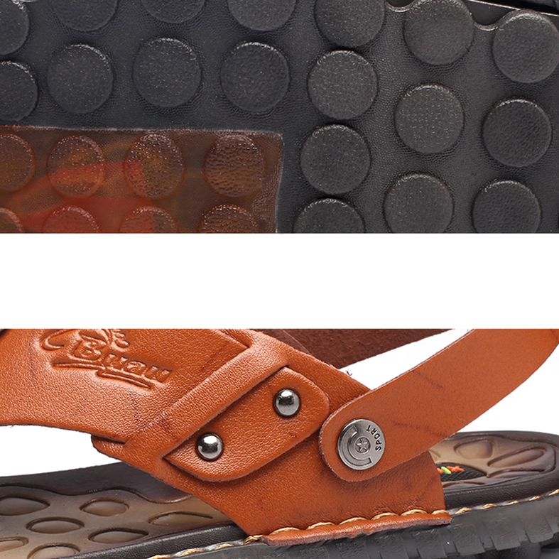 Gothic ankle-wrap leather sandals for men slip-on flip-flops dark fashion footwear