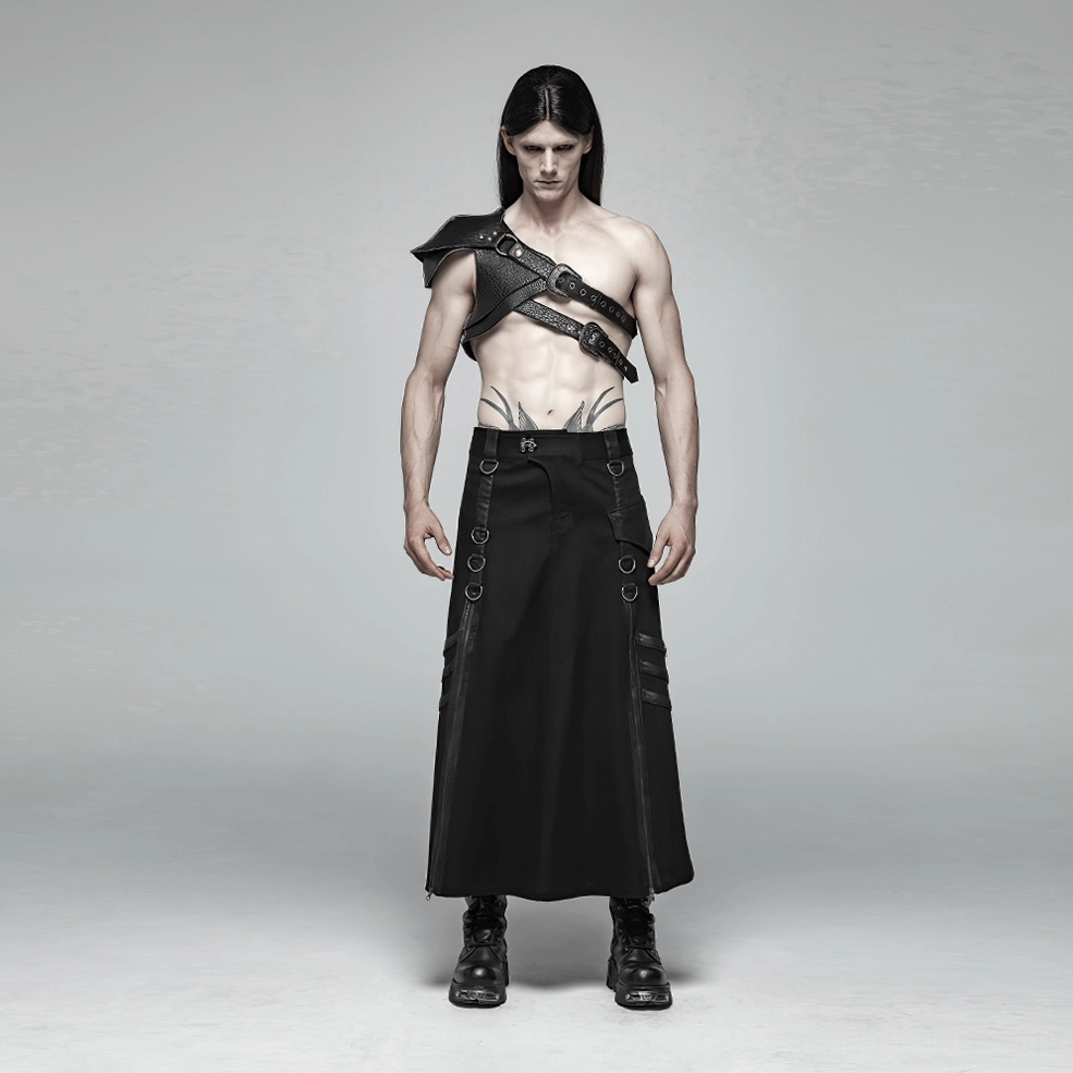 Black gothic armor shoulder harness full product display with adjustable strap system and rivet construction