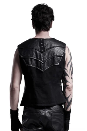 Black gothic chest protector vest rear view showing back armor panels and adjustable side lacing