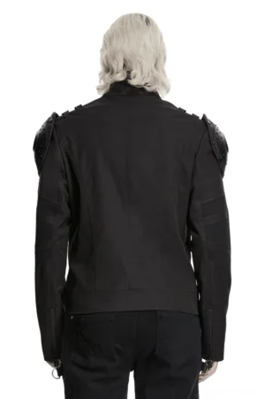 Black Gothic Armored Jacket - Rear View Showing Fitted Silhouette and Zip Details