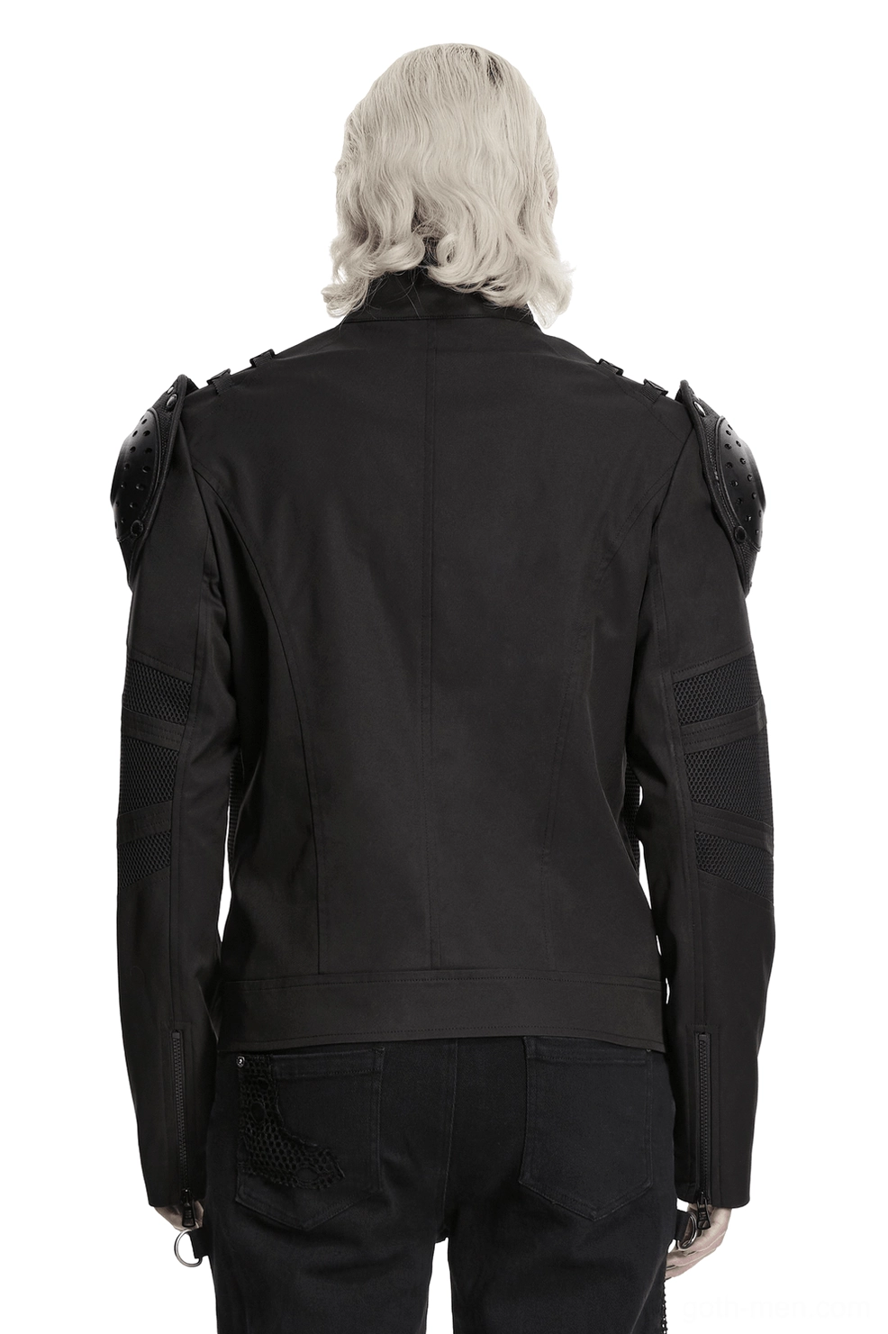 Black Gothic Armored Jacket - Rear View Showing Fitted Silhouette and Zip Details