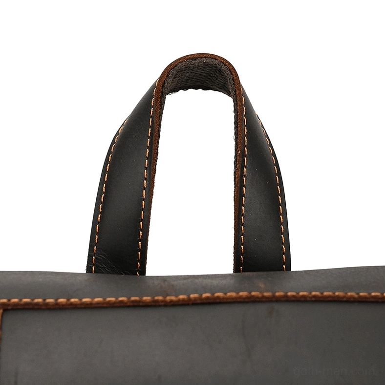 Premium genuine leather gothic backpack front panel with buckle fasteners and aesthetic detail
