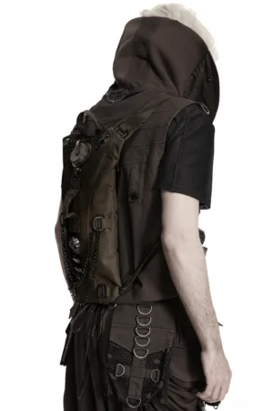 Alternative fashion hydration backpack harness side angle with tactical bondage pants pairing